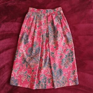 Vintage The Petite Concept ILGWU Chic A-Line Paisley Skirt in Vibrant Pink